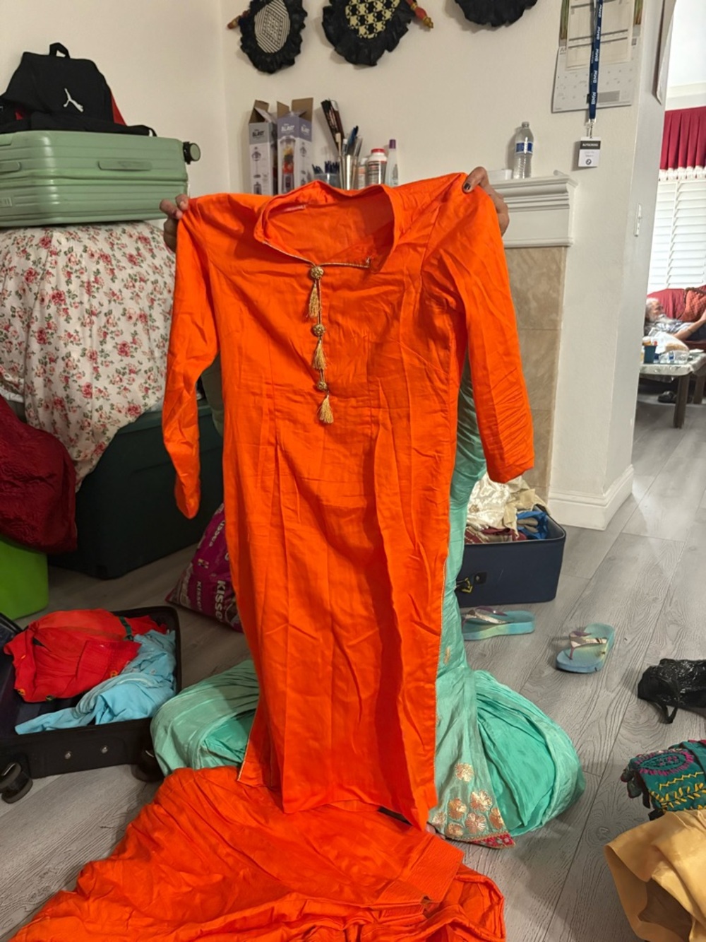 Women's Orange Long Kurta Dress with Tassel Detail, Shalwar suit